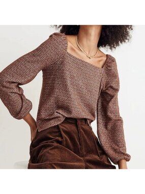 MADEWELL Brown Patterned Square Neck Blouse Size Small